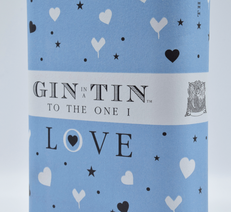 Love Collection tins of gin - Blue Hearts tin Close up