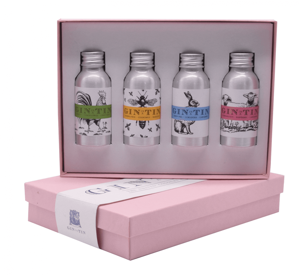 Gin In A Tin - Animal Set Generic Pink Box set of gin Open