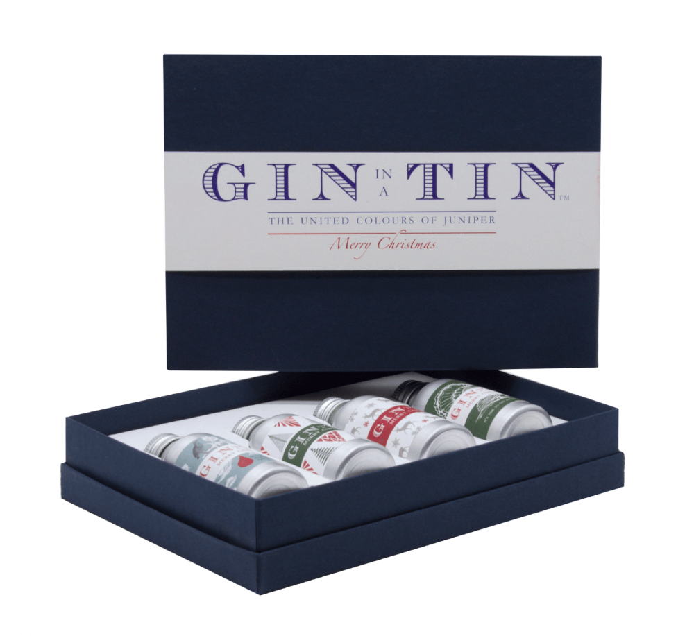 Gin In A Tin - Blue Box set of Festive illustrated Tins of gin