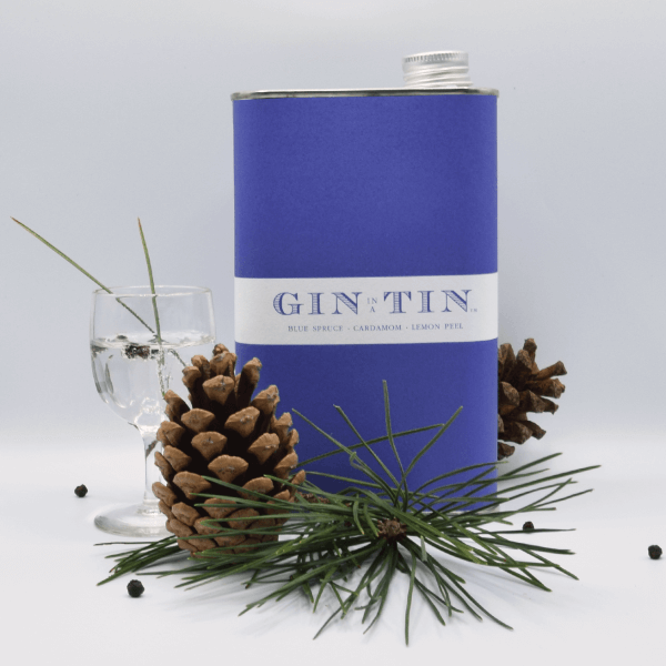 Gin In A Tin - Gin No.18 - Blue Spruce, cardamom and lemon peel gin in a blue tin