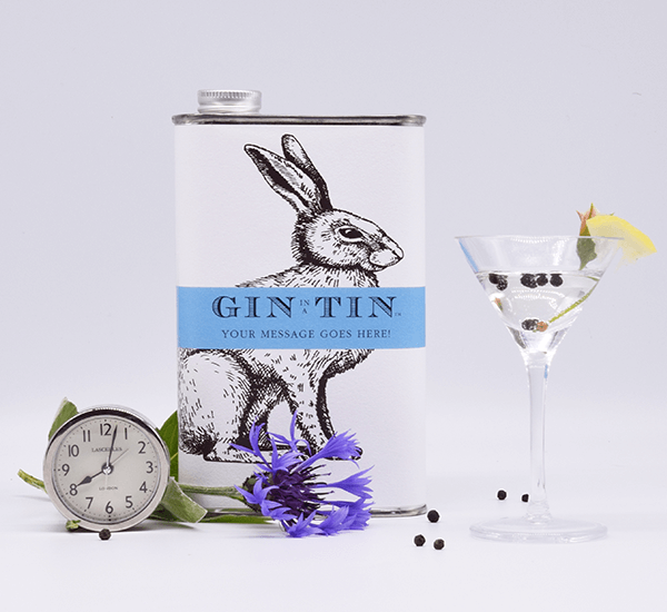 hare tin of gin with personalised message