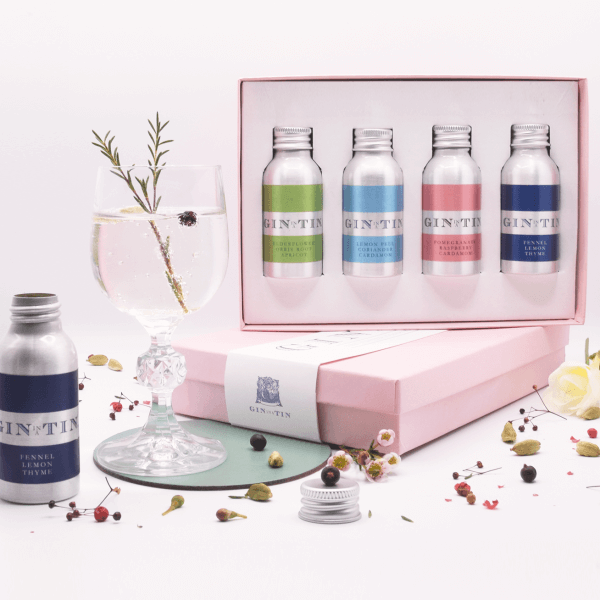 Gin In A Tin - Gift Set of Four London Dry Gins- Pink Box